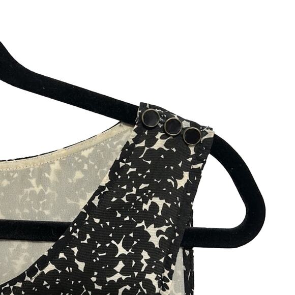 J. Crew Layered Printed Floral Silk Black and White Top Size 4 - Picture 5 of 6